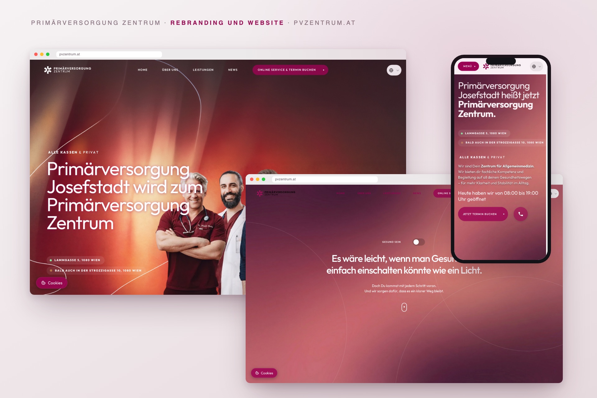 Website des Primärversorgung Zentrum auf Desktop und Smartphone